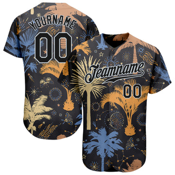 Custom Black Silver 3D Pattern Design Hawaii Palm Trees Authentic Baseball Jersey