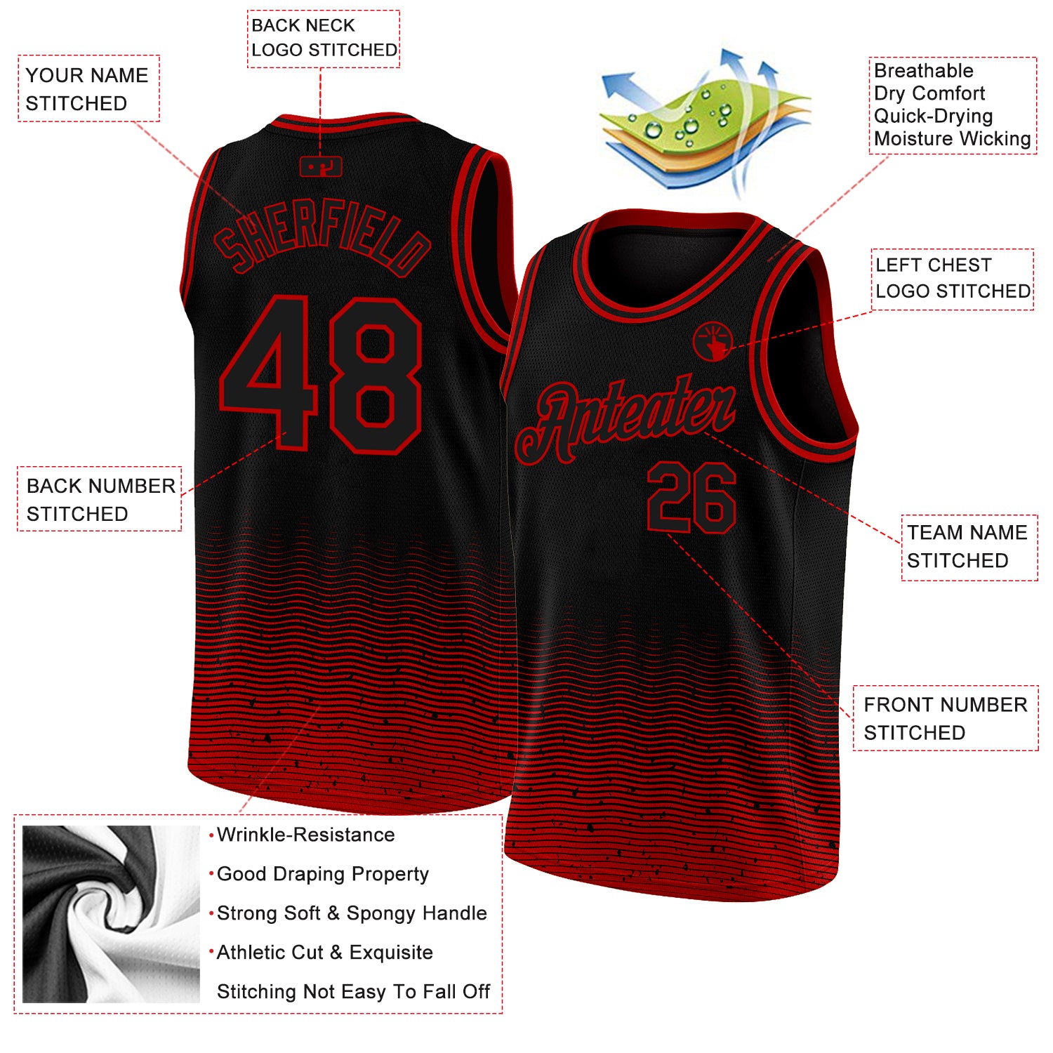 Custom Red Red-Black Round Neck Sublimation Basketball Suit Jersey Discount