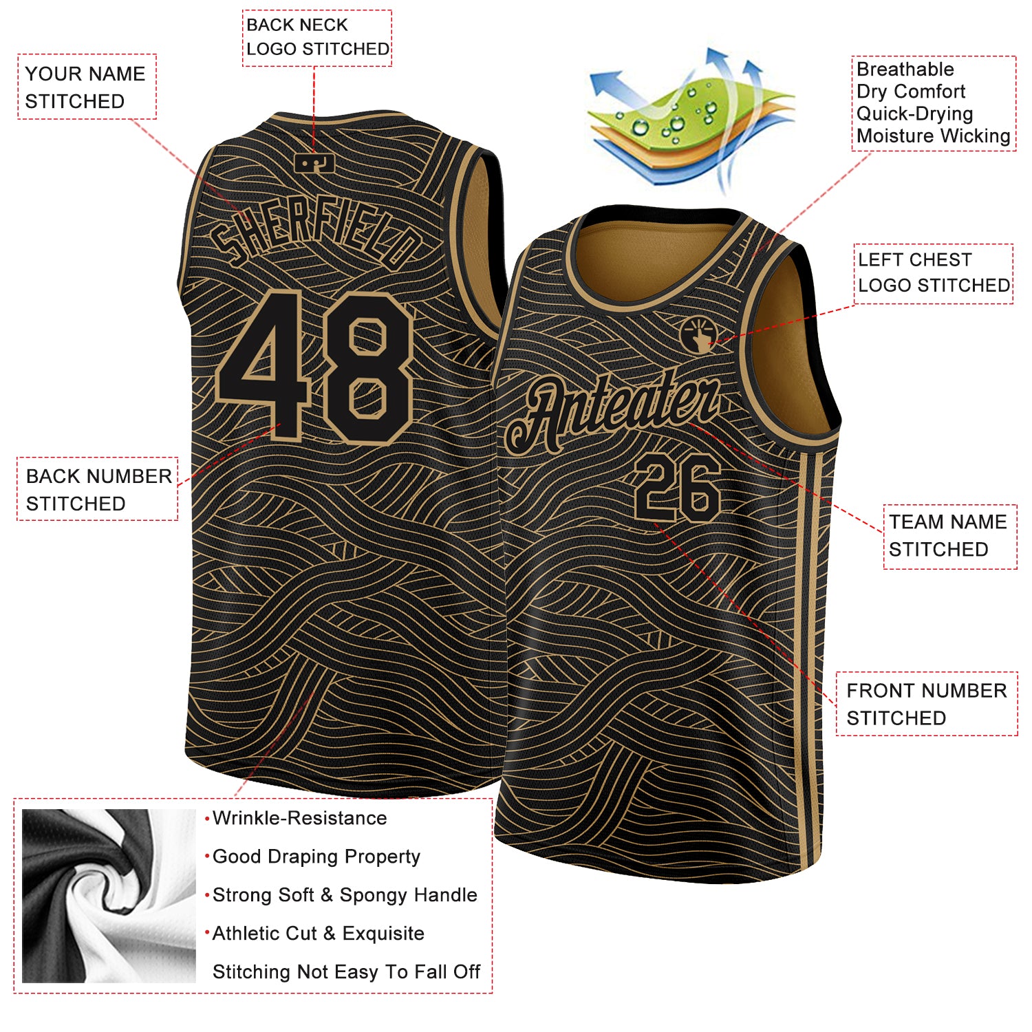 black and gold basketball jersey