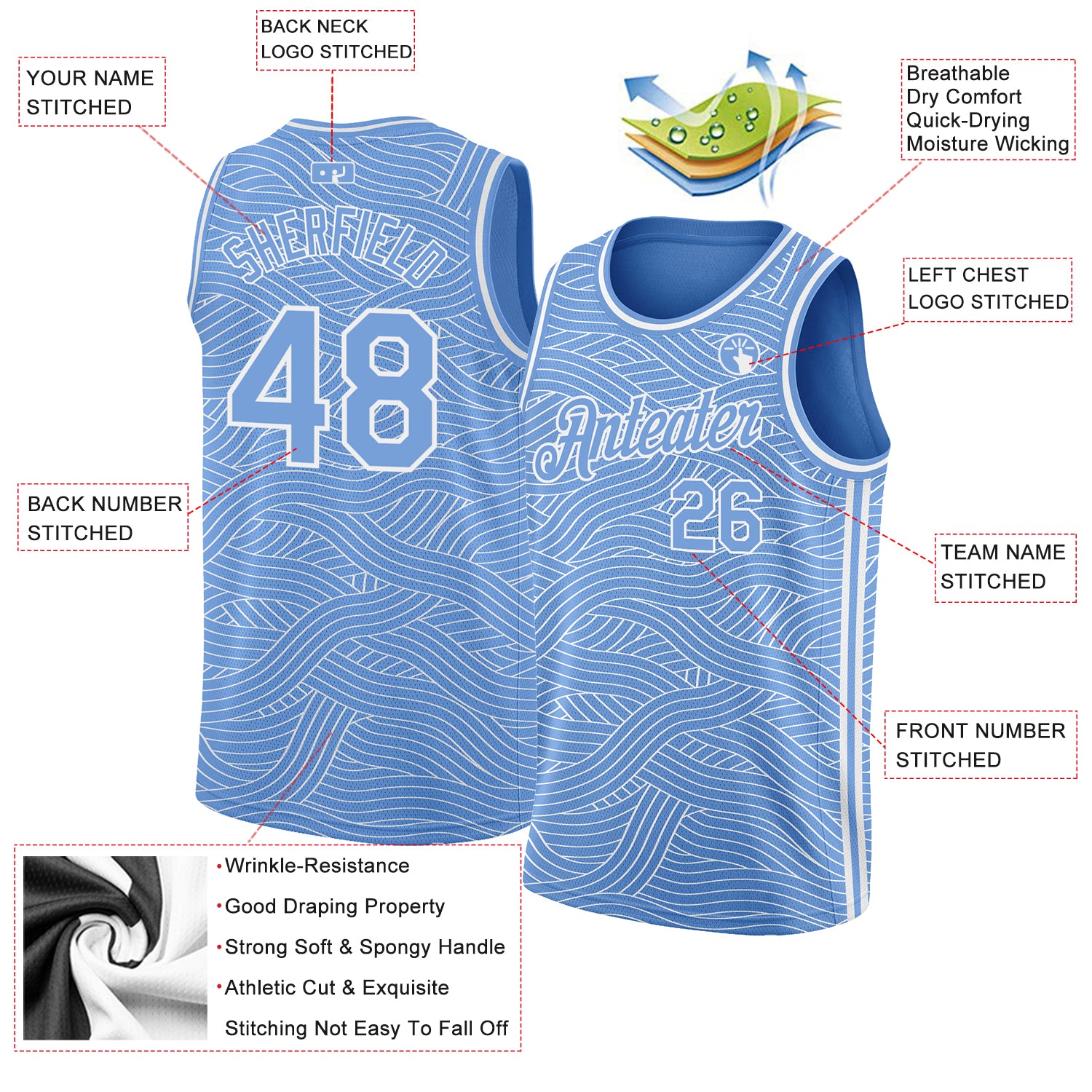 Light blue cheap basketball jersey