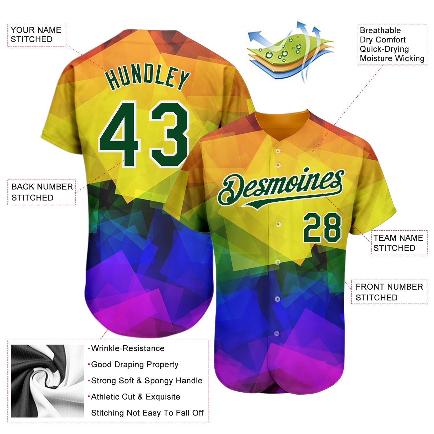  Leprints Personalized LGBT Pride Baseball Jersey, LGBT Flag  Rainbow Baseball Jersey LGBT Pride Month Love is Love Pride (LGBT1) 
