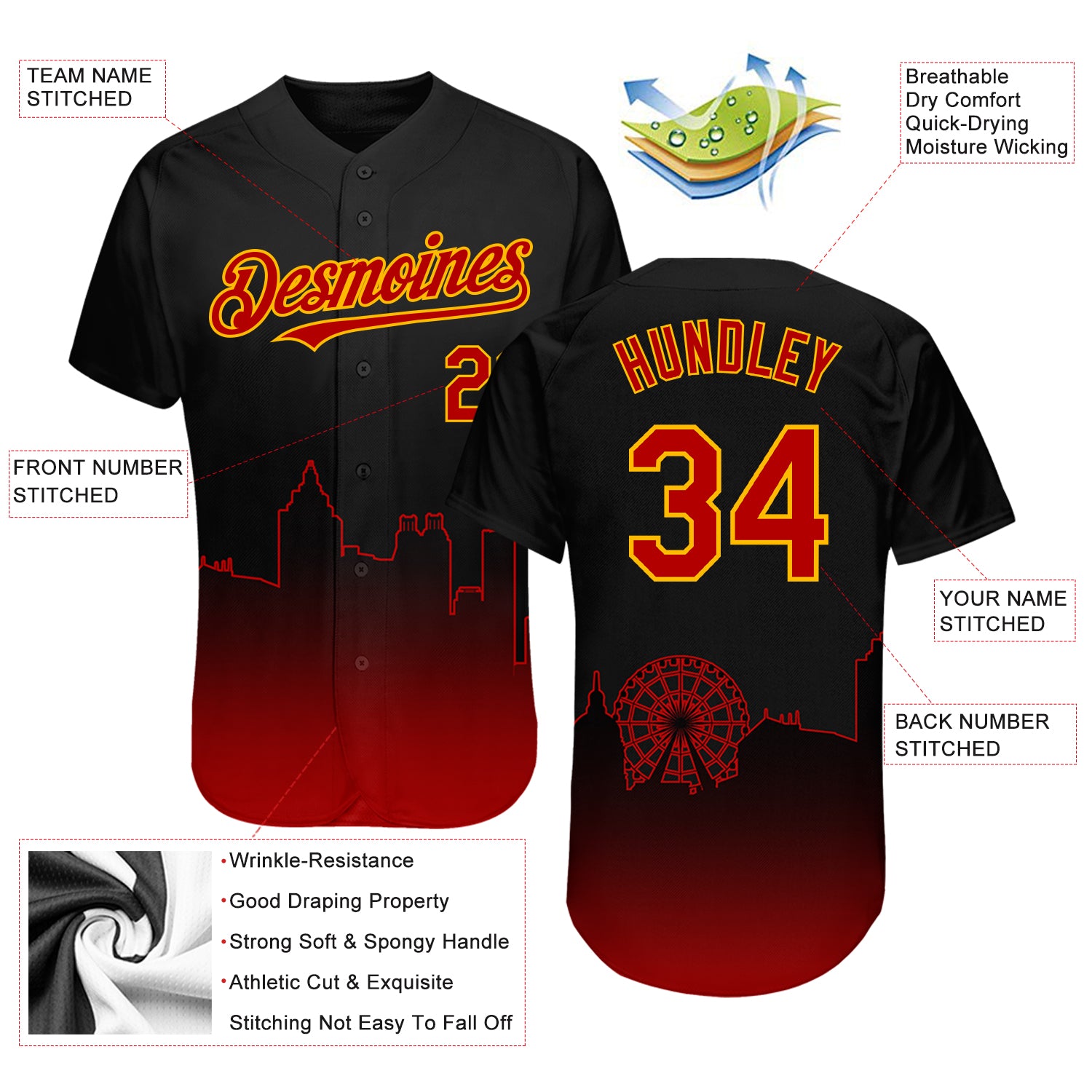 Custom Baseball Jersey Black Crimson-Old Gold Authentic Fade Fashion