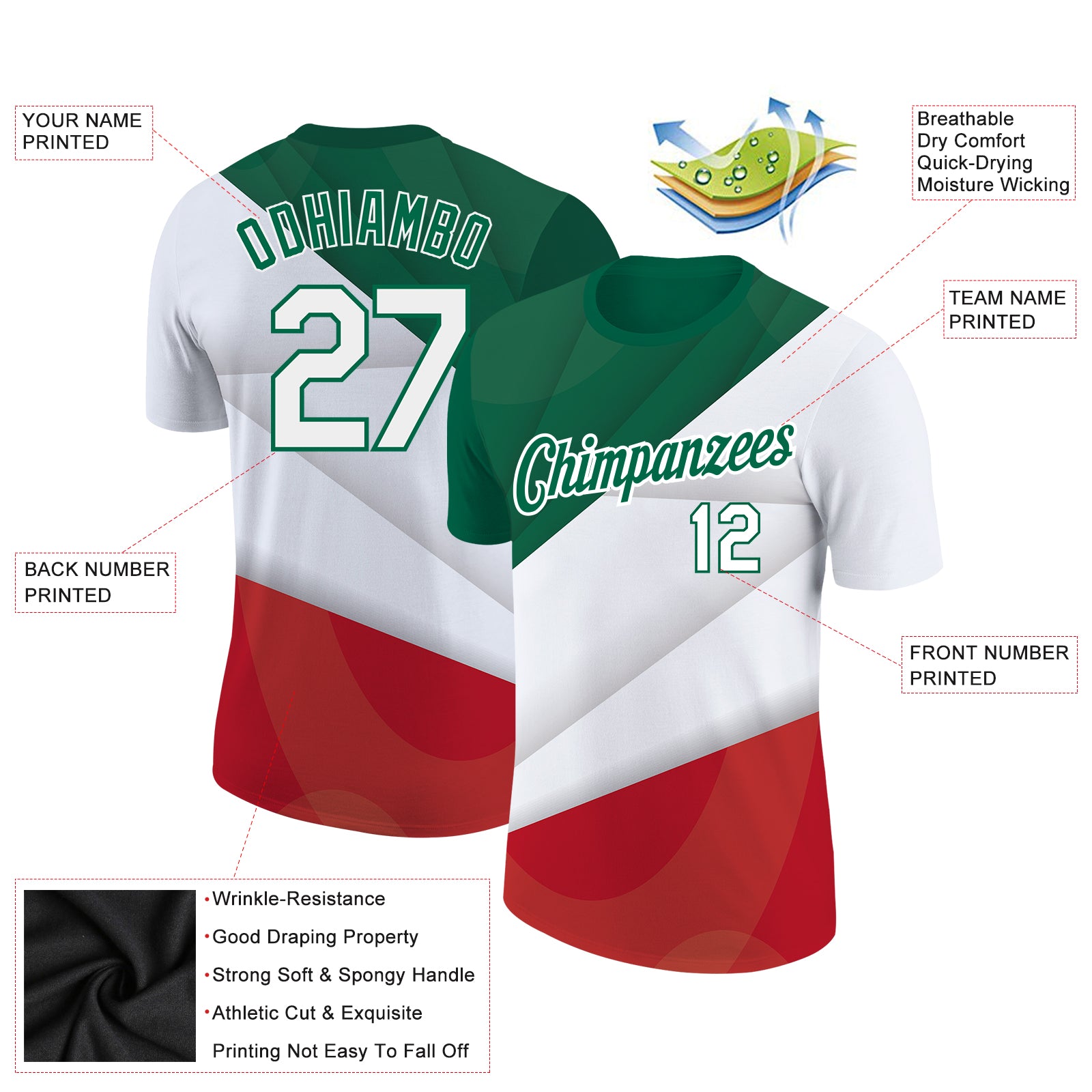 Custom Kelly Green Red-White Sublimation Mexico Soccer Uniform Jersey