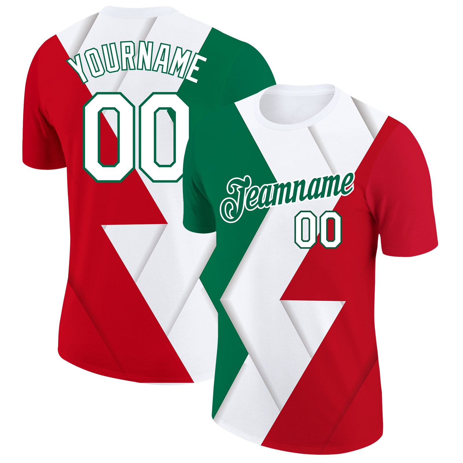 Cheap Custom Red White-Kelly Green 3D Mexico Performance T-Shirt