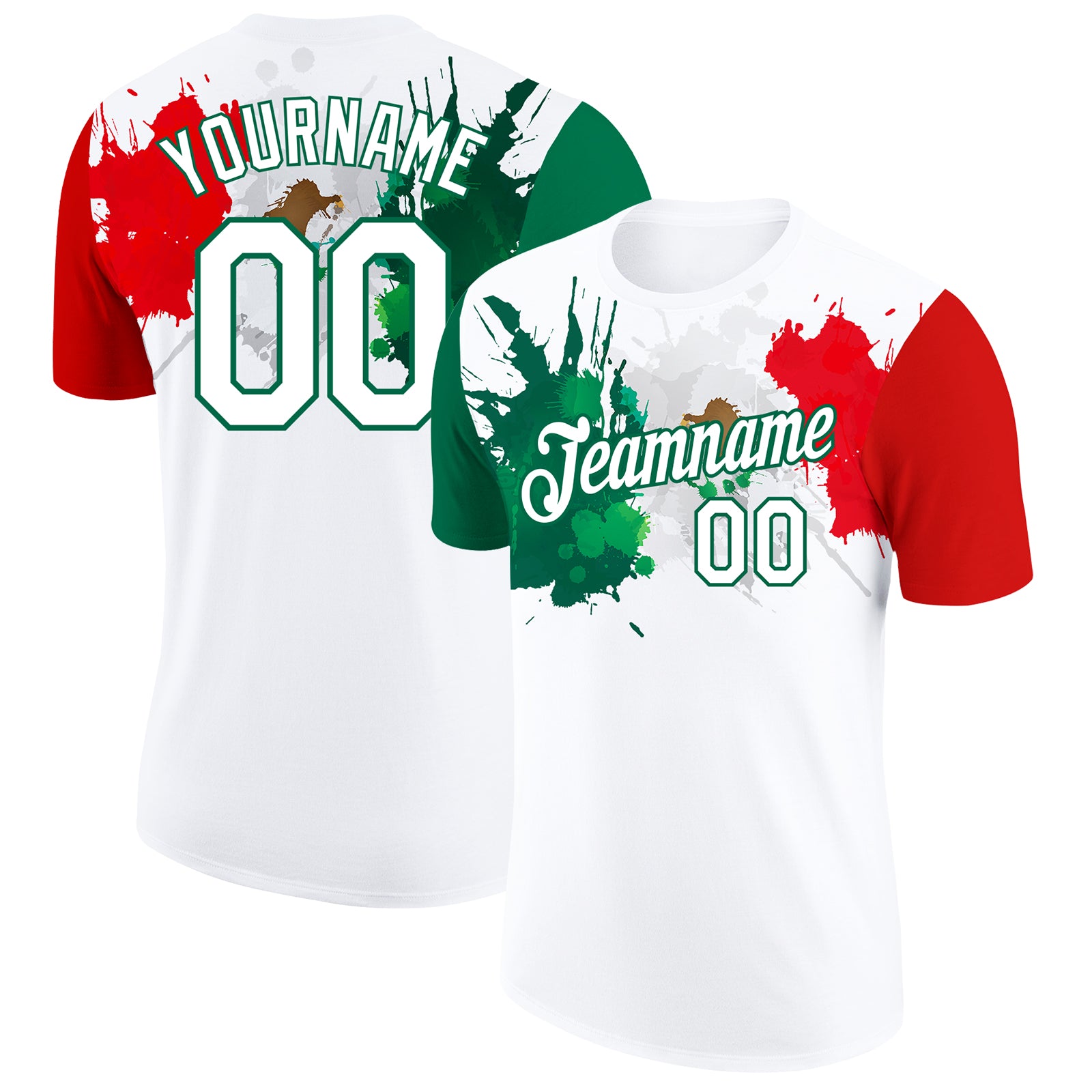 Cheap Custom White Kelly Green-Red 3D Mexico Splashes Authentic