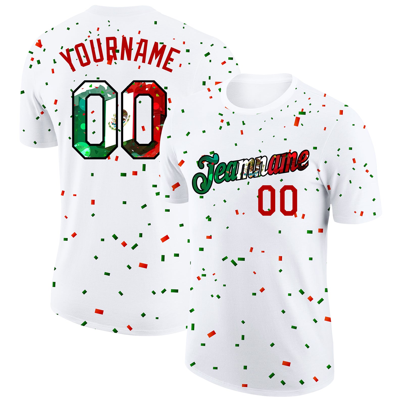Custom Kelly Green White Red-Black Sublimation Mexican Flag Soccer Uniform  Jersey