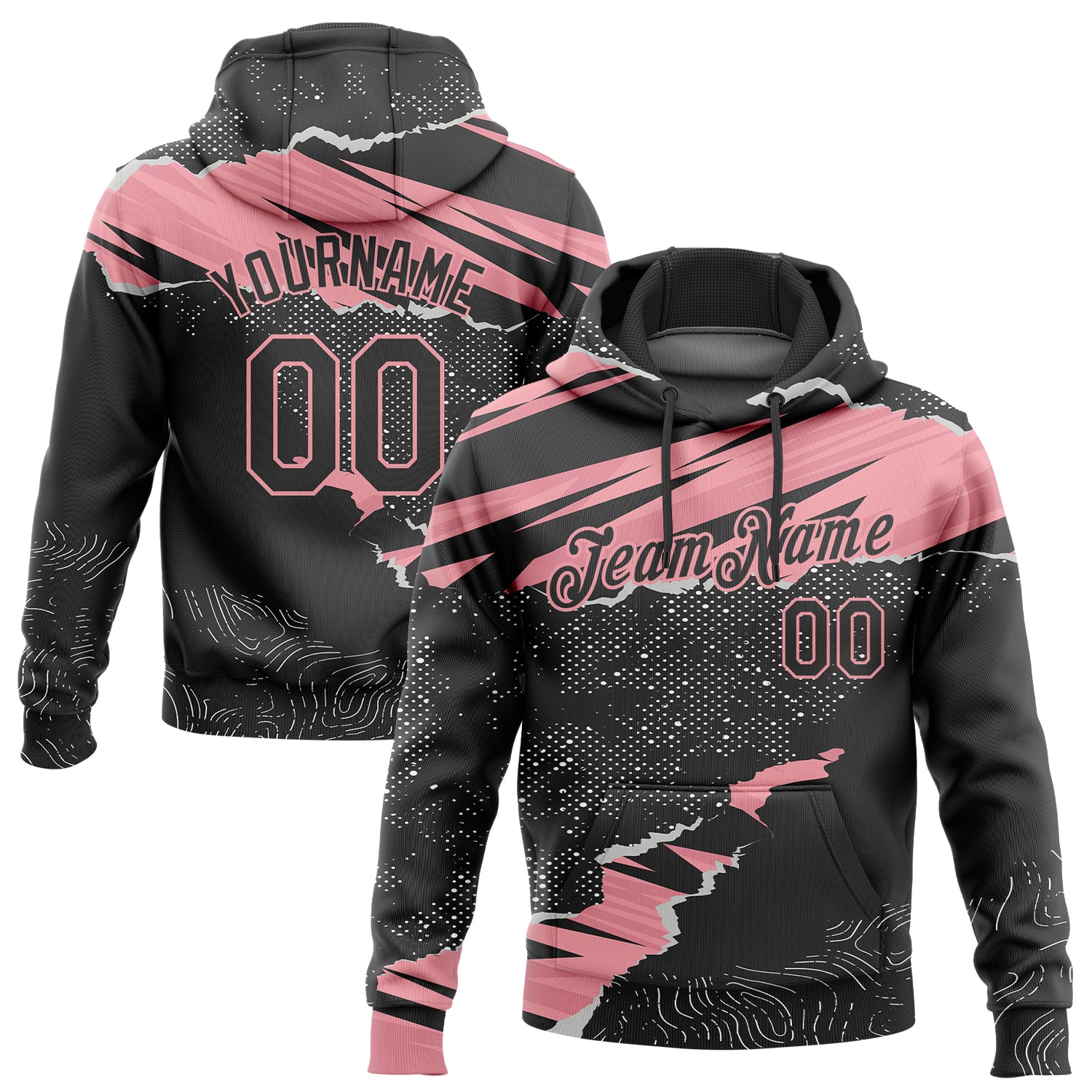Custom Stitched Black Medium Pink 3D Pattern Design Torn Paper Style Sports  Pullover Sweatshirt Hoodie Discount