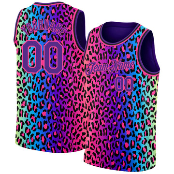 Custom Purple Pink-Black 3D Pattern Design Leopard Print Authentic Basketball Jersey