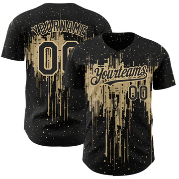 Custom Black Vegas Gold 3D Pattern Design Dripping Splatter Art Authentic Baseball Jersey