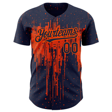 Custom Navy Orange 3D Pattern Design Dripping Splatter Art Authentic Baseball Jersey