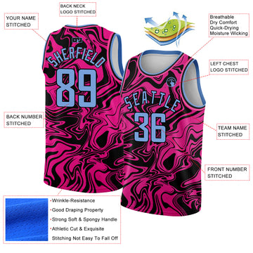 Custom Pink Light Blue-Black 3D Pattern Design Abstract Psychedelic Liquid Wave Authentic Basketball Jersey