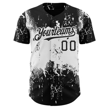 Custom Black White 3D Pattern Design Abstract Splatter Grunge Art Authentic Baseball Jersey