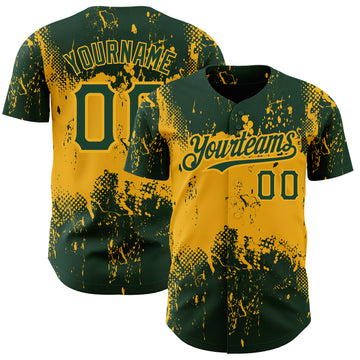 Custom Green Gold 3D Pattern Design Abstract Splatter Grunge Art Authentic Baseball Jersey