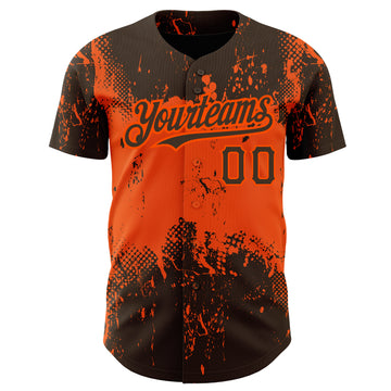 Custom Brown Orange 3D Pattern Design Abstract Splatter Grunge Art Authentic Baseball Jersey