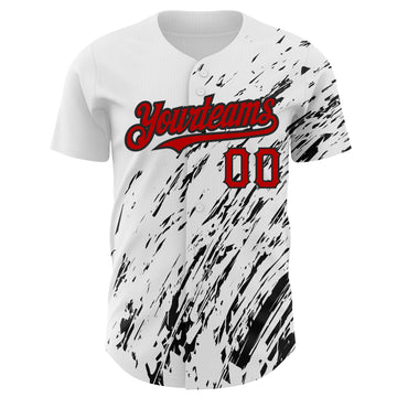 Custom White Red-Black 3D Pattern Design Abstract Splash Authentic Baseball Jersey