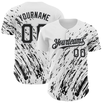 Custom White Black-Gray 3D Pattern Design Abstract Splash Authentic Baseball Jersey