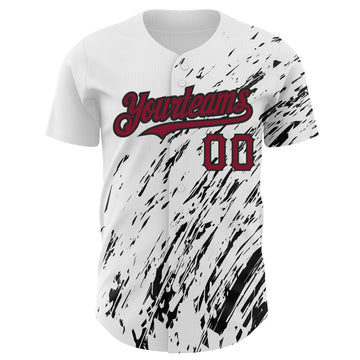 Custom White Crimson-Black 3D Pattern Design Abstract Splash Authentic Baseball Jersey