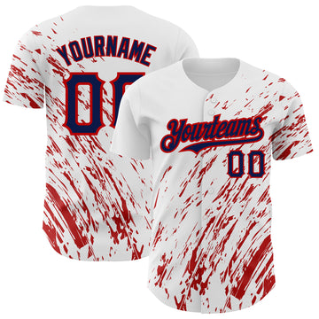 Custom White Navy-Red 3D Pattern Design Abstract Splash Authentic Baseball Jersey