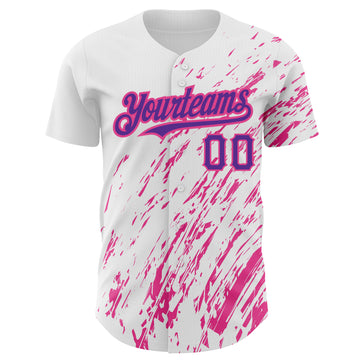 Custom White Purple-Pink 3D Pattern Design Abstract Splash Authentic Baseball Jersey