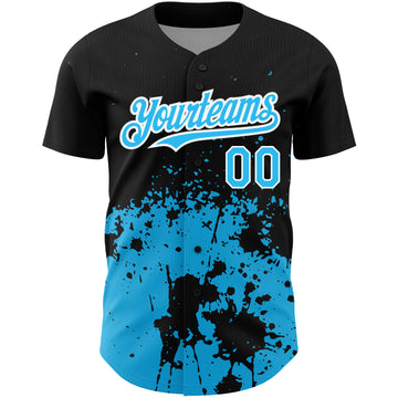 Custom Black Sky Blue-White 3D Pattern Design Abstract Splash Grunge Art Authentic Baseball Jersey