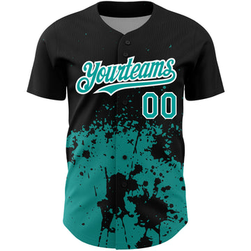 Custom Black Teal-White 3D Pattern Design Abstract Splash Grunge Art Authentic Baseball Jersey