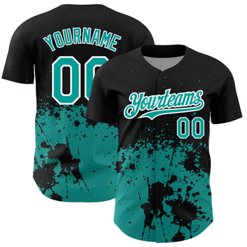 Custom Black Teal-White 3D Pattern Design Abstract Splash Grunge Art Authentic Baseball Jersey