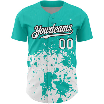 Custom Aqua White-Black 3D Pattern Design Abstract Splash Grunge Art Authentic Baseball Jersey