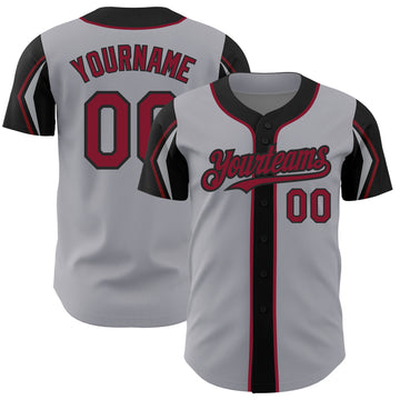 Custom Gray Crimson-Black 3 Colors Arm Shapes Authentic Baseball Jersey