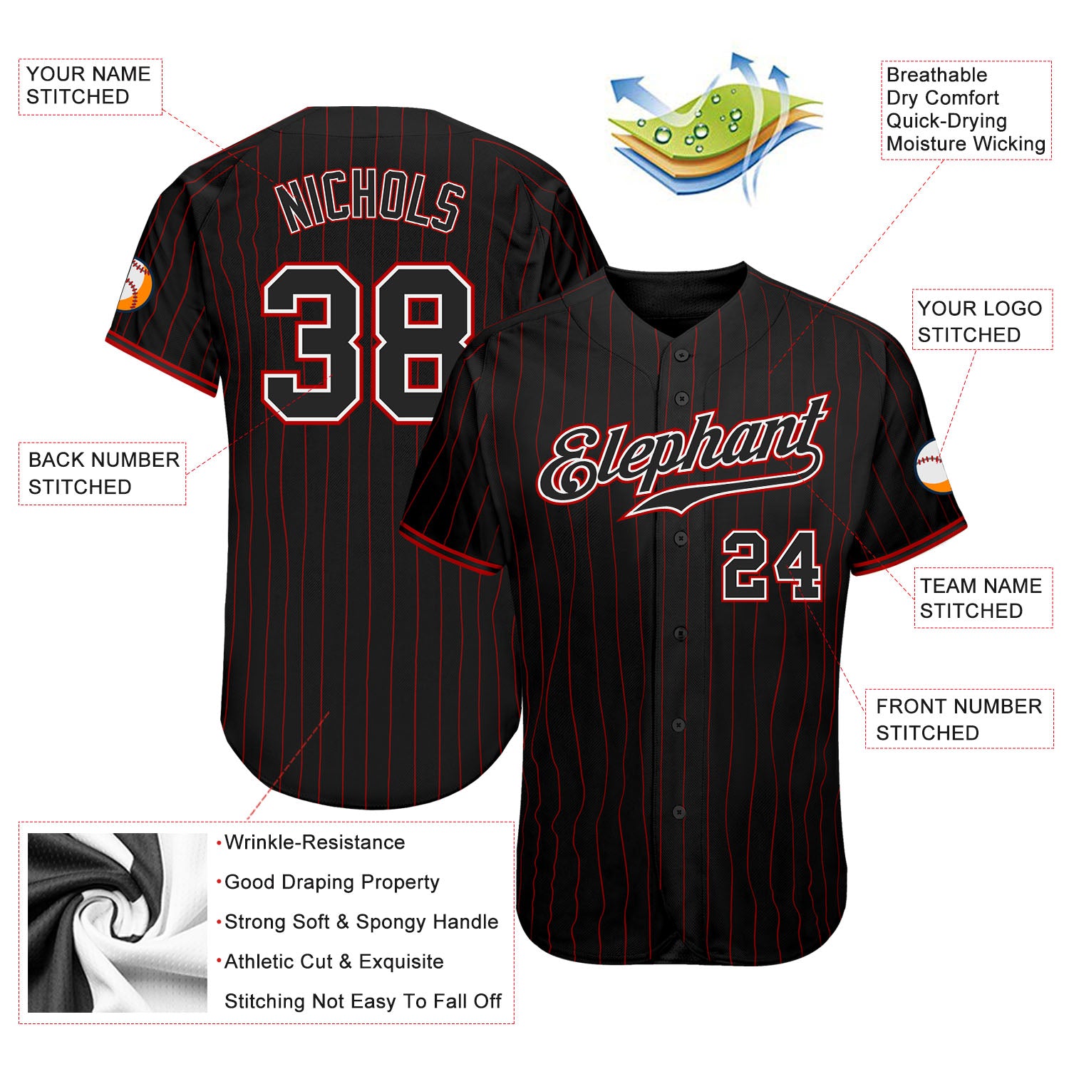 Custom Black Red Strip Black-White Authentic Baseball Jersey Discount