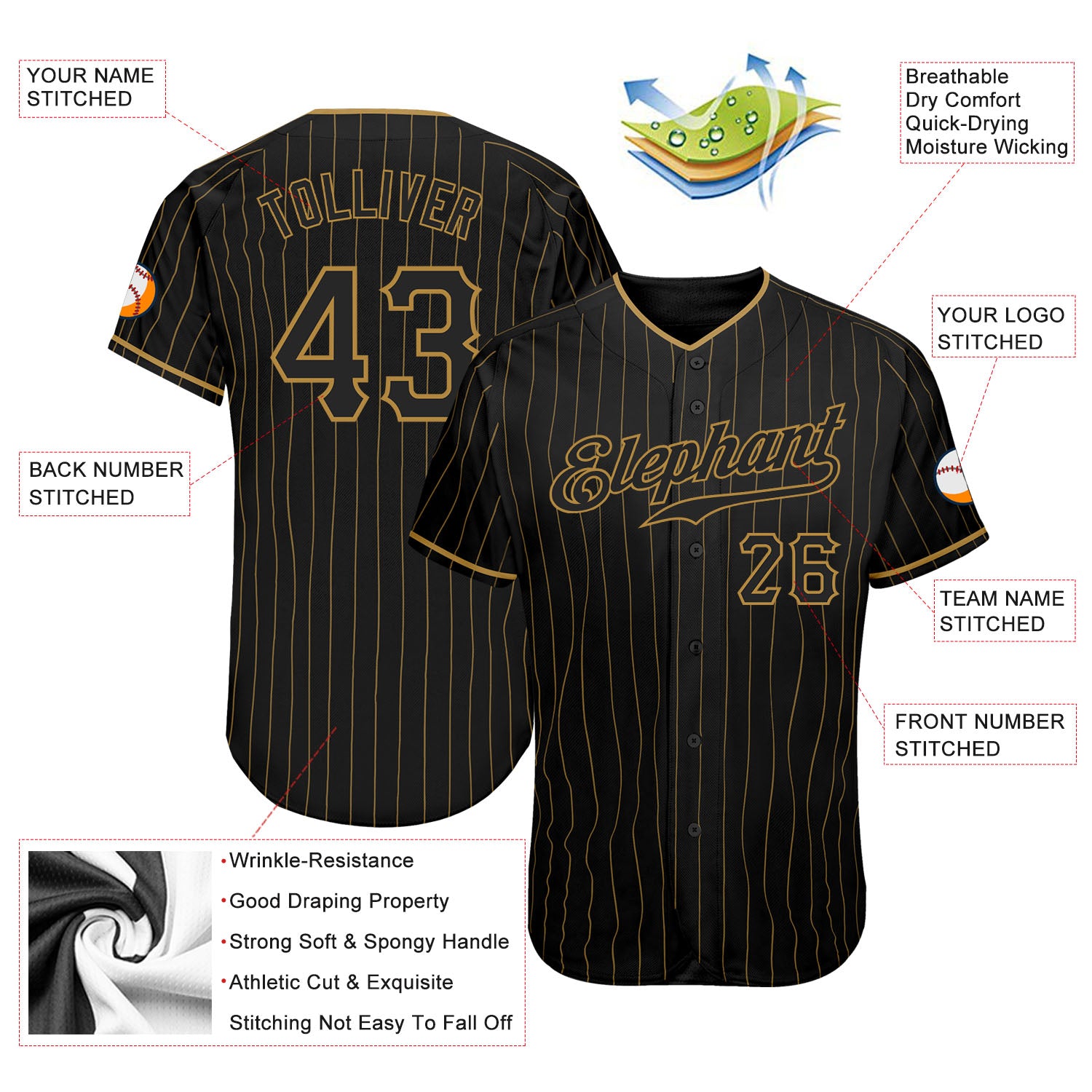 Custom Gold Brown Pinstripe Brown-White Authentic Baseball Jersey Discount