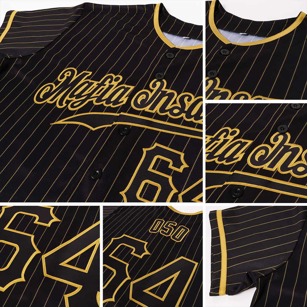 Cheap Custom Black Gold Pinstripe Black-Gold Authentic Baseball