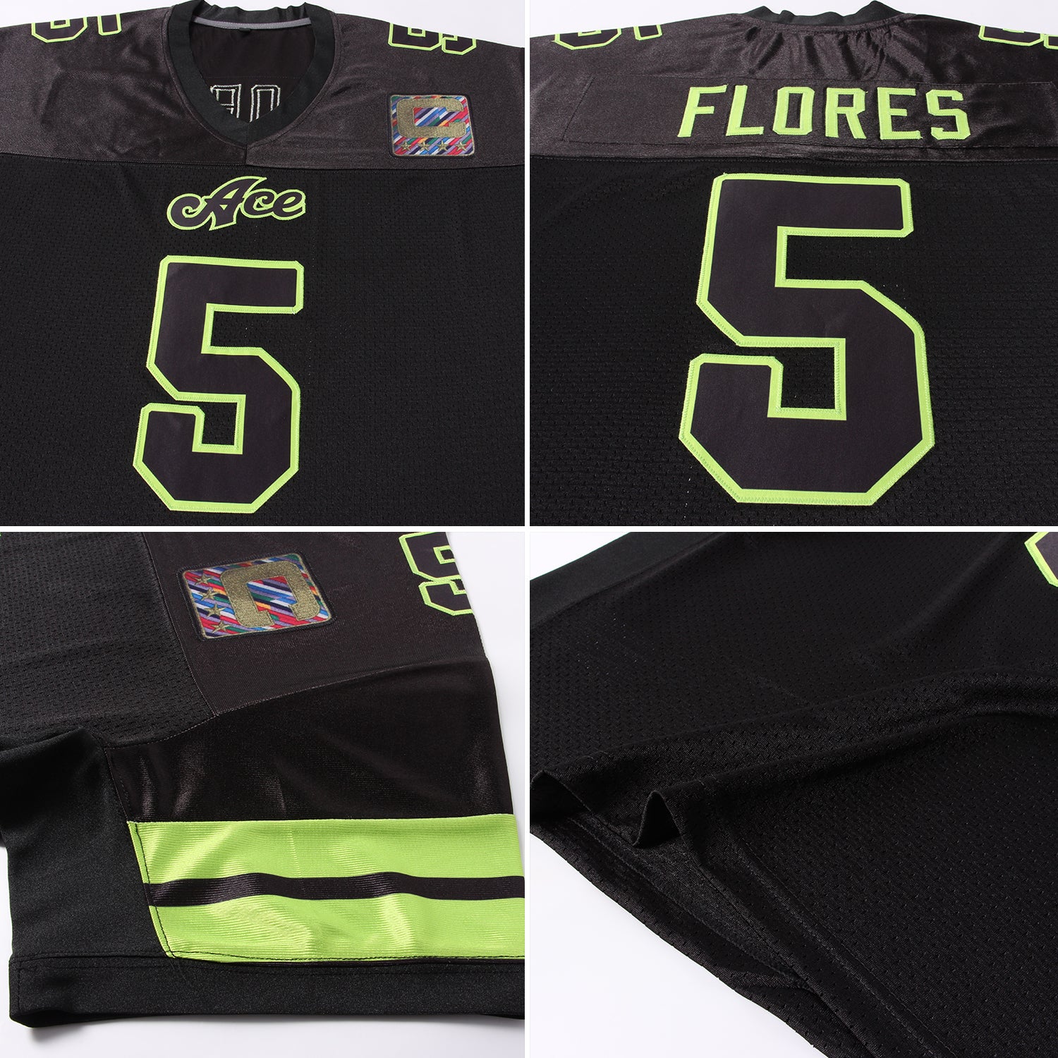 Custom Navy Neon Green-White Mesh Authentic Football Jersey