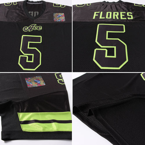 Custom Neon Green White-Black Mesh Authentic Football Jersey