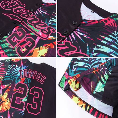Custom 3D Pattern Baseball Jersey Black Black-Kelly Green Design Tropical  Palm Leaves Authentic - FansIdea