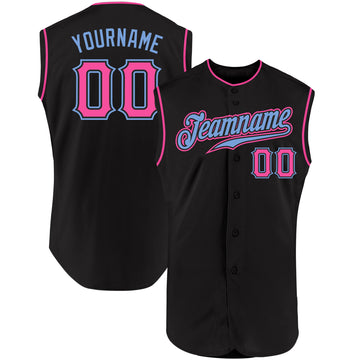 Cheap Custom Black Light Blue-White Authentic Sleeveless Baseball