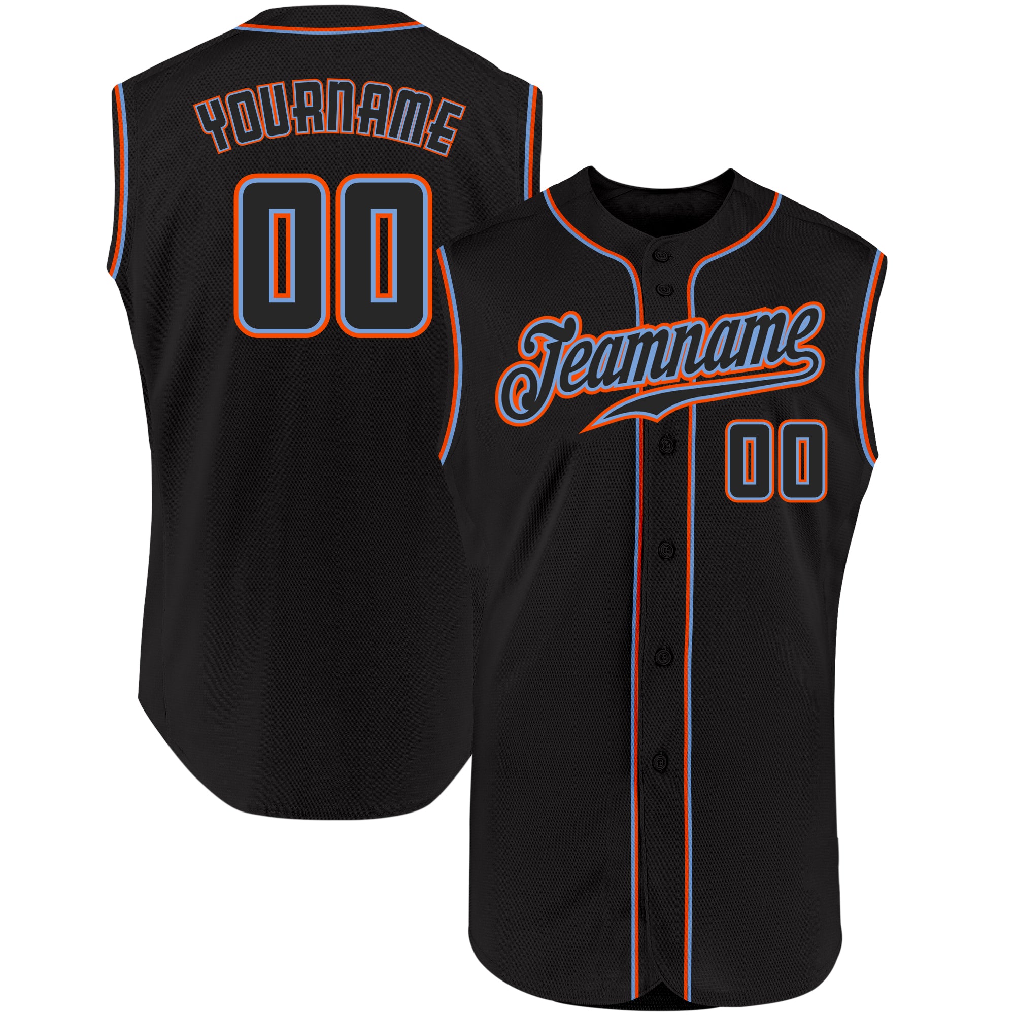 Custom Black Black-Orange Authentic Sleeveless Baseball Jersey ...