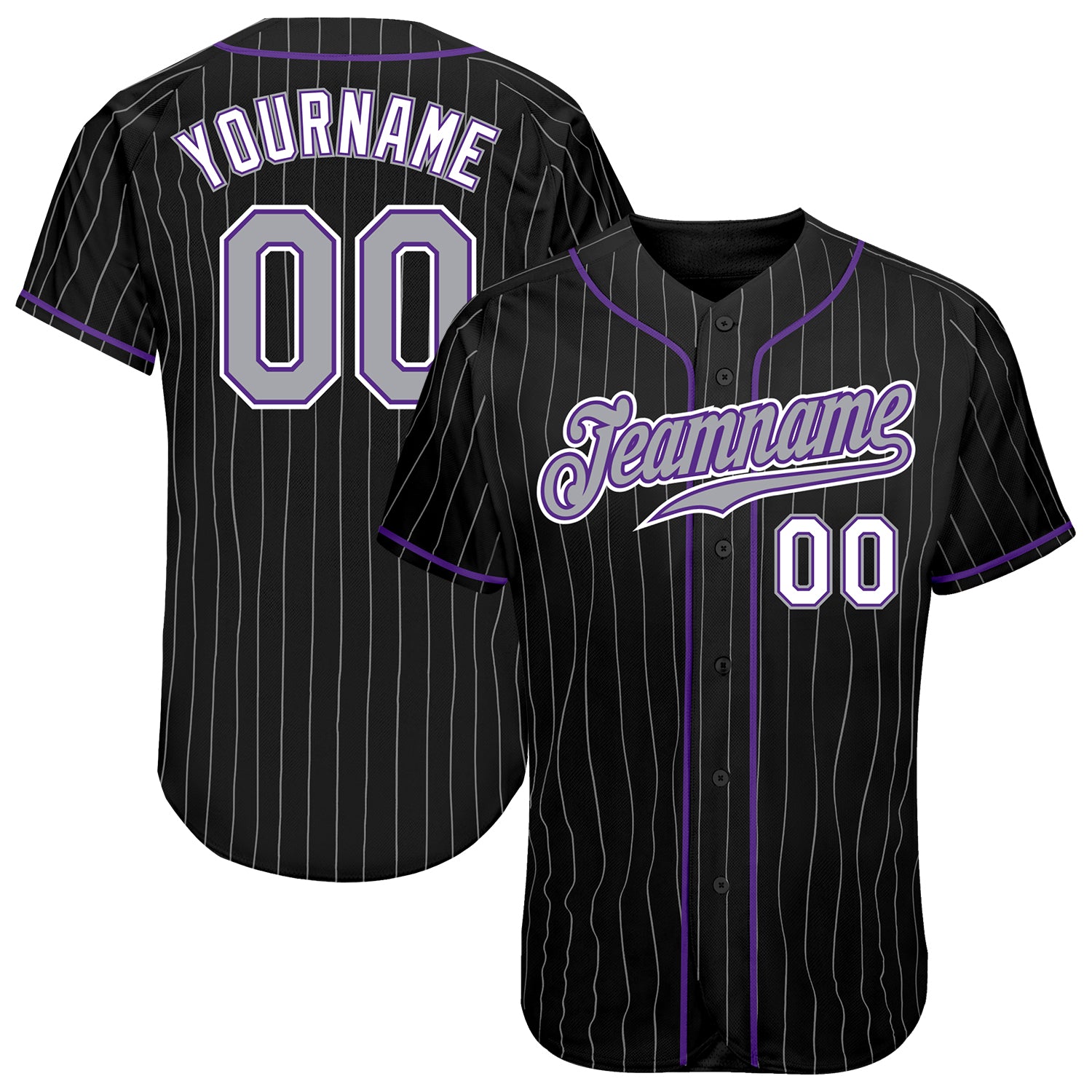 Custom Gray Purple Pinstripe Purple-Black Authentic Baseball