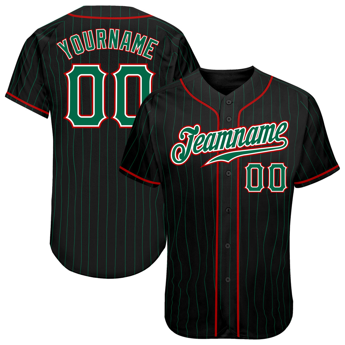 Custom Black Kelly Green Pinstripe Kelly Green-Red Authentic Baseball ...