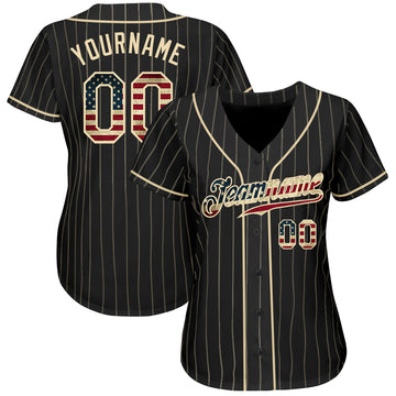 Custom Black Cream Pinstripe Vintage USA Flag-Cream Authentic Baseball Jersey