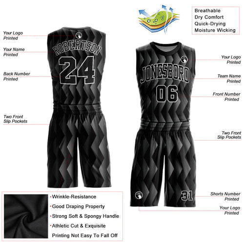 Custom Gray Black Round Neck Suit Basketball Jersey