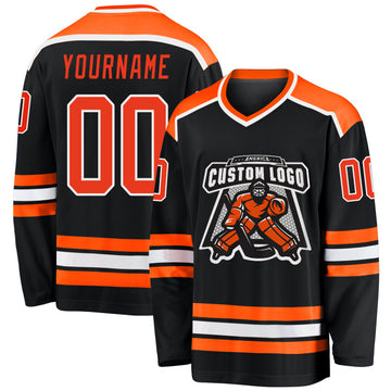 Custom Black Orange-White Hockey Jersey