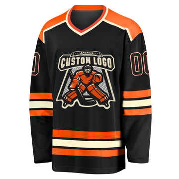 Custom Black Black Orange-Cream Hockey Jersey