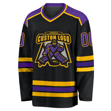 Custom Black Purple-Gold Hockey Jersey