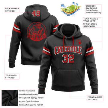 Custom Stitched Black Red-White Football Pullover Sweatshirt Hoodie