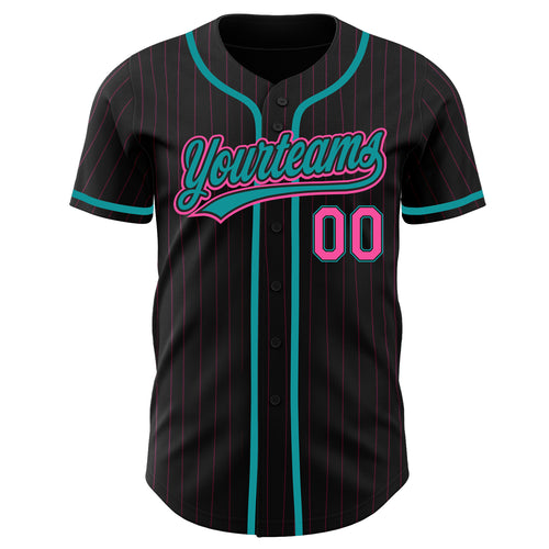 Custom Pink White Pinstripe Teal Authentic Baseball Jersey Sale