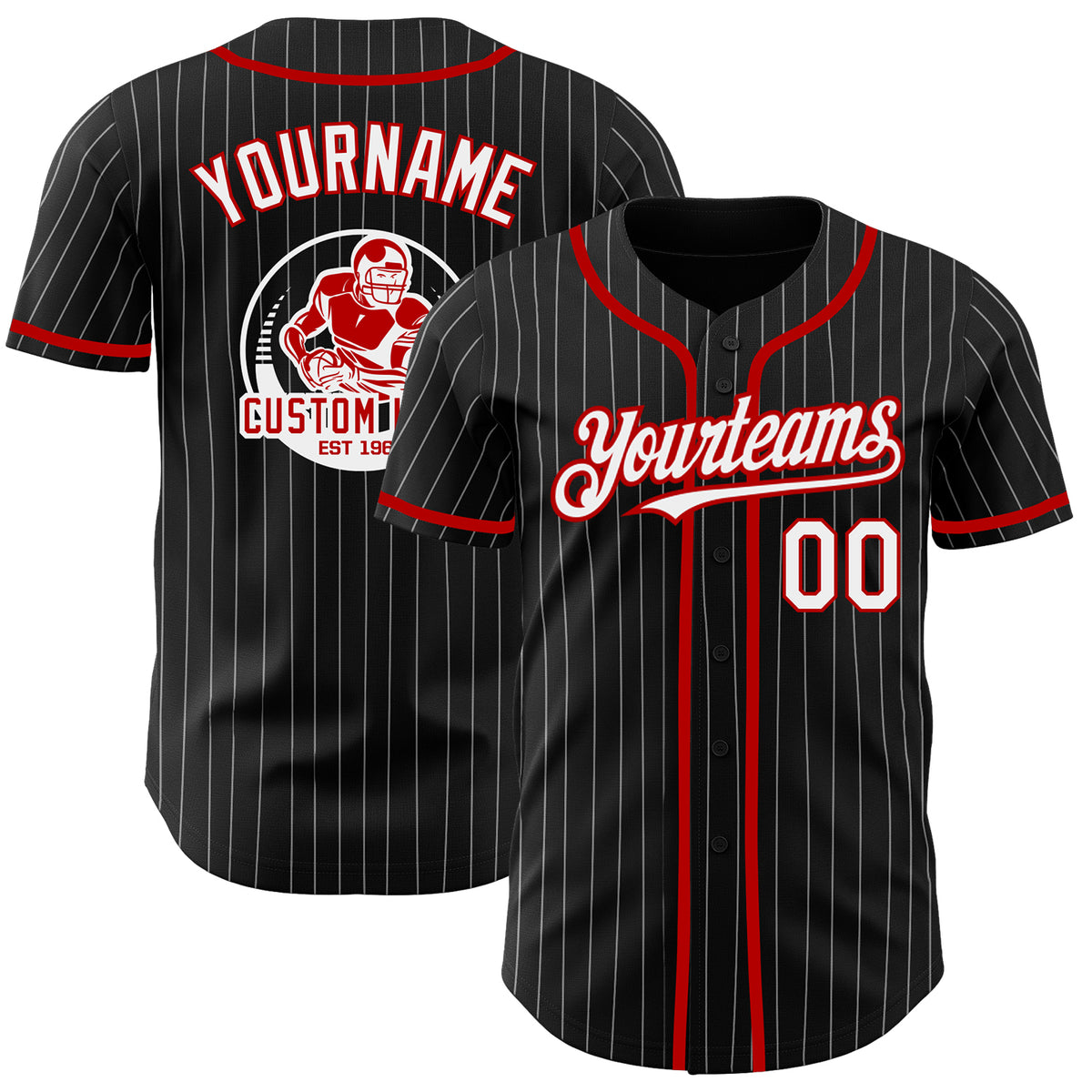 Custom Black White Pinstripe Red Authentic Baseball Jersey Discount