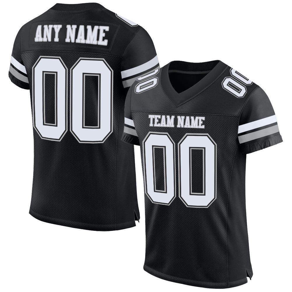 Cheap Custom Gray Black-White Mesh Authentic Football Jersey Free