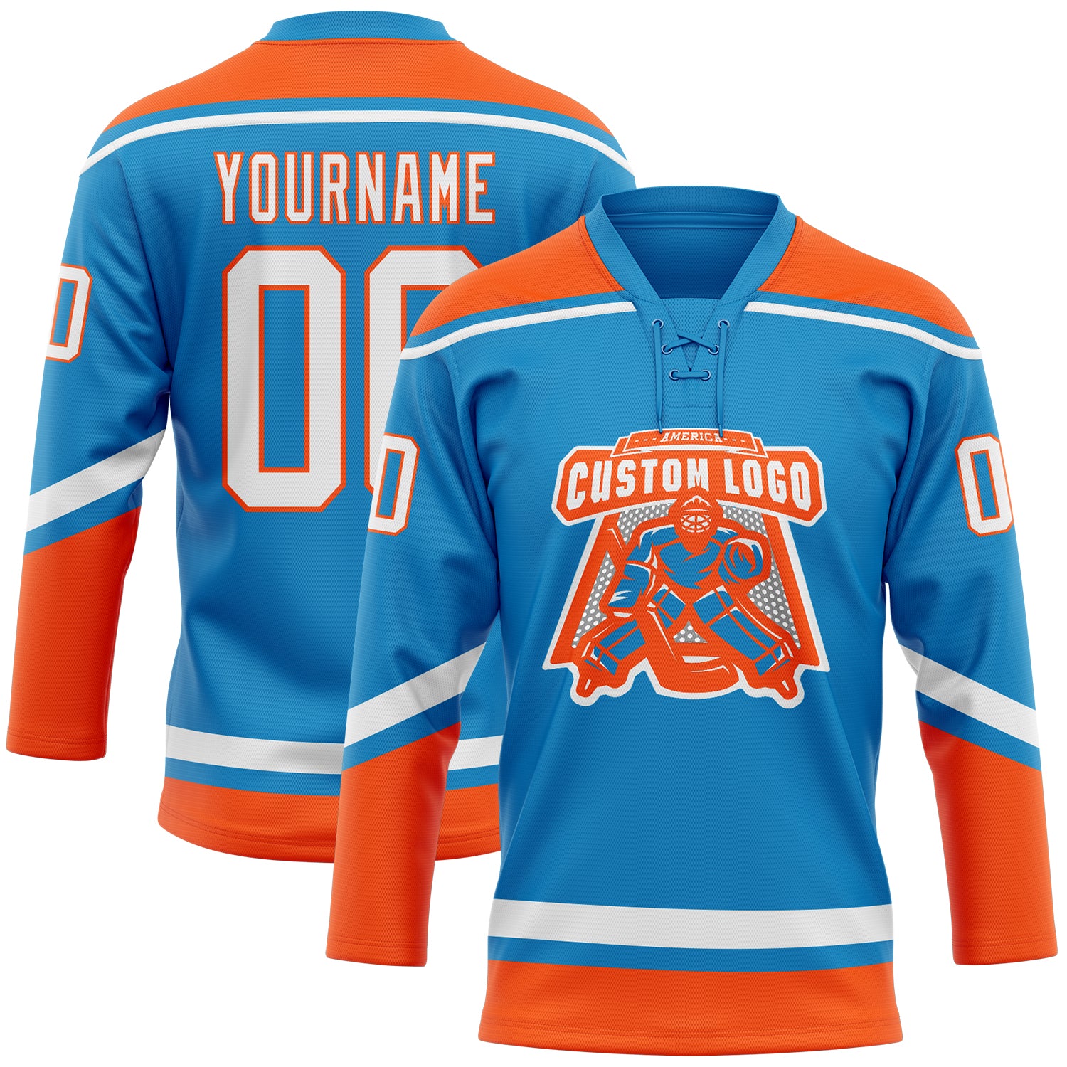 Custom Light Blue White Royal-Red Hockey Lace Neck Jersey Discount