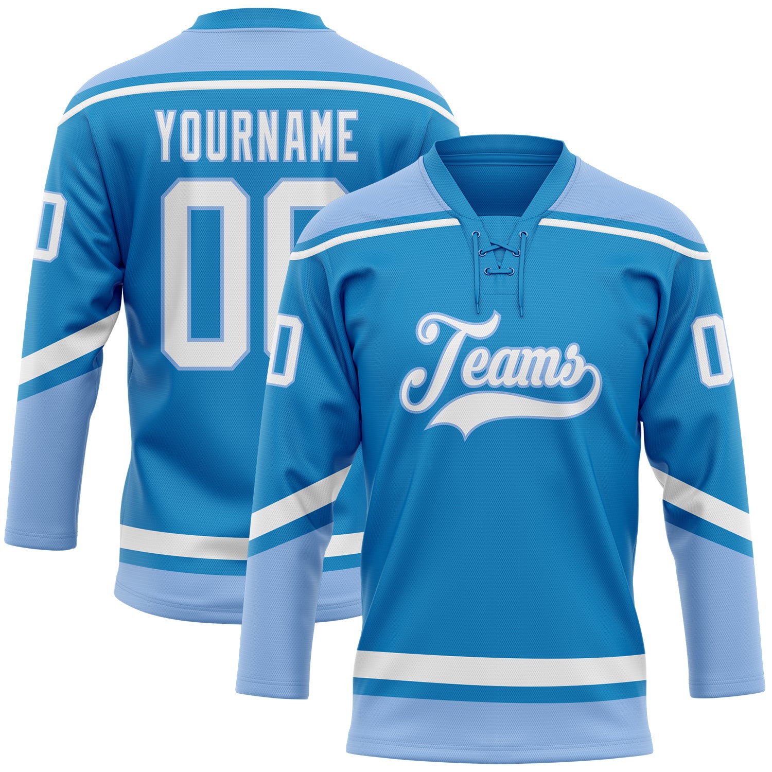 Custom Light Blue Red-Navy Hockey Lace Neck Jersey Discount