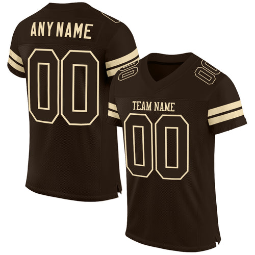 Custom Brown White-Red Mesh Authentic Football Jersey